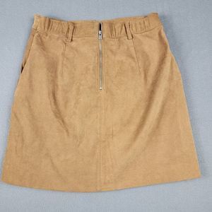 Hollister Womens A Line Skirt Brown Mini Pockets Faux Suede Stretch Lined Zip S